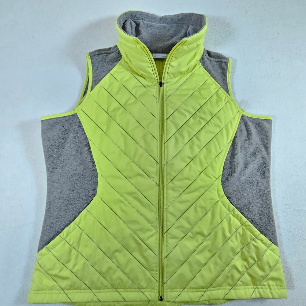 Columbia Hybrid Puffer Vest Womens 1X Lime Green Quilted Fleece Mock 1467113